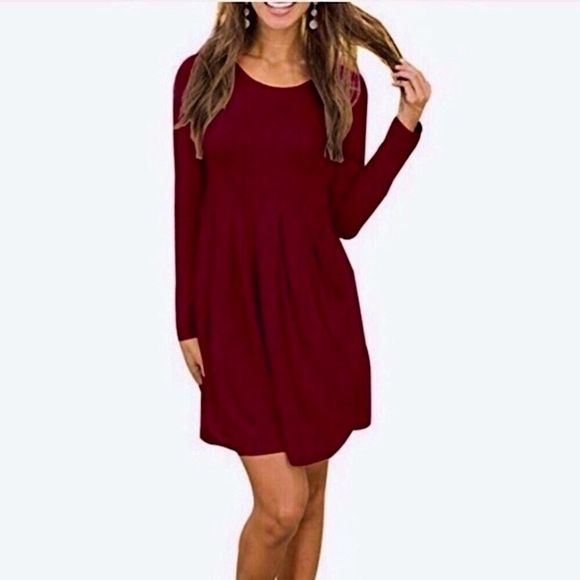 Women’s Soft Pleated Tunic Dress with Pockets - Picture 6 of 7